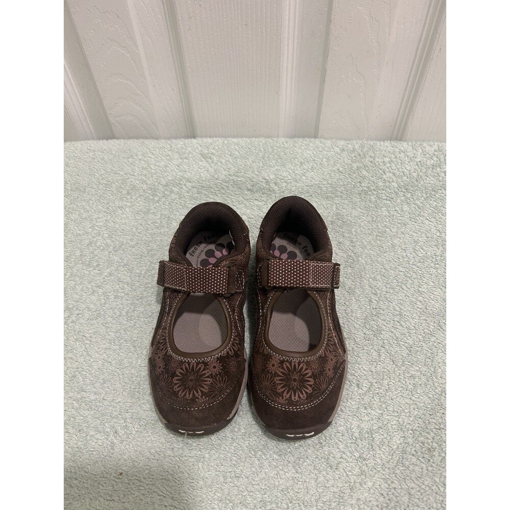 Girls Mary Jane Shoes Brown Floral Hook Loop Leather Upper Size 11